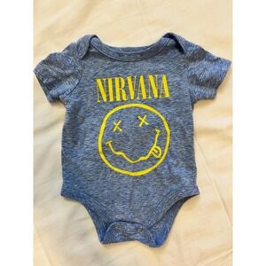 Grungecore Nirvana Baby Bodysuit Blue Heather Smiley Face Logo Romper 0-3 Month
